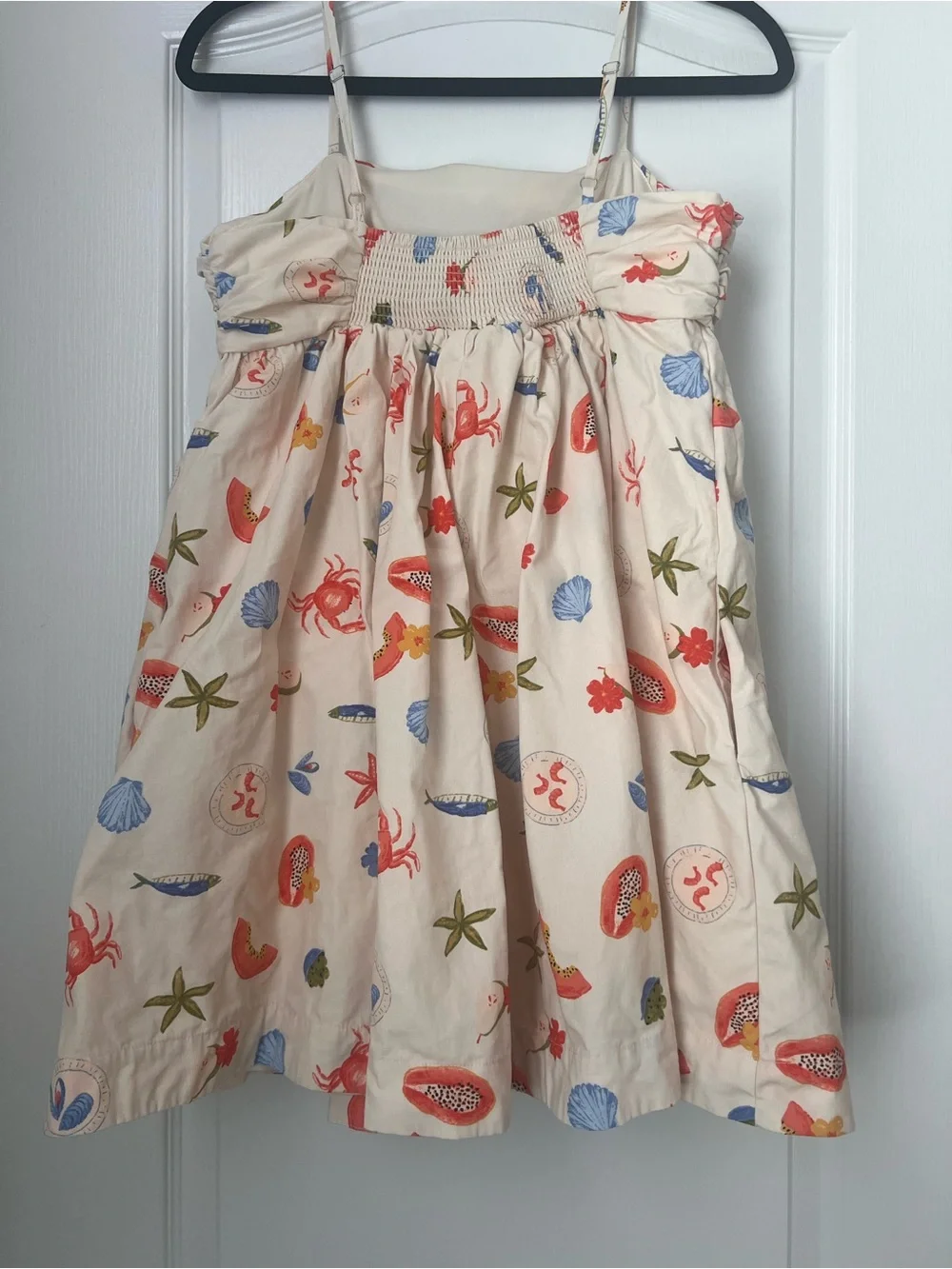 Free Assembly Cream Beach-Print Mini Sundress with Spaghetti Straps